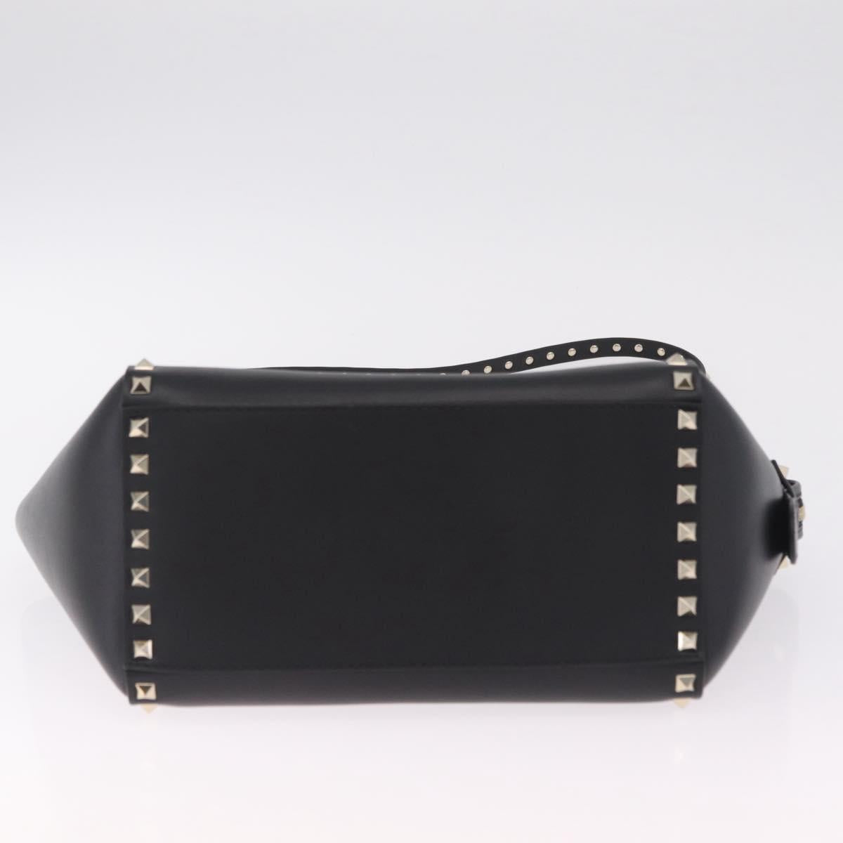 Valentino Rock Studs Hand Bag Leather 2way Black Gold Auth BA17055V