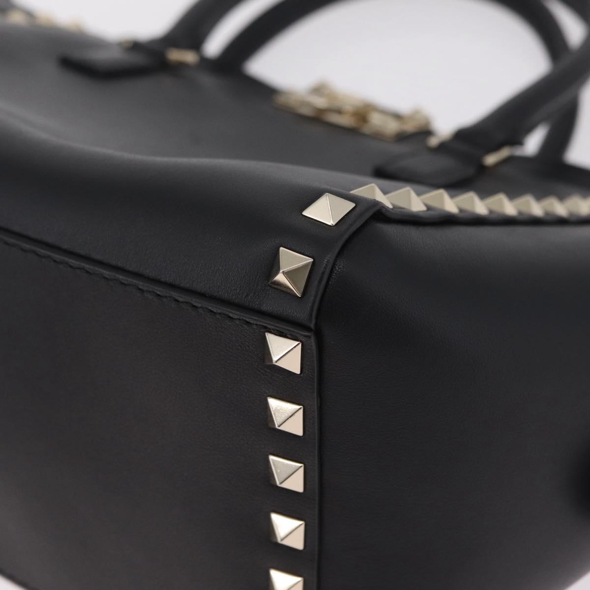 Valentino Rock Studs Hand Bag Leather 2way Black Gold Auth BA17055V