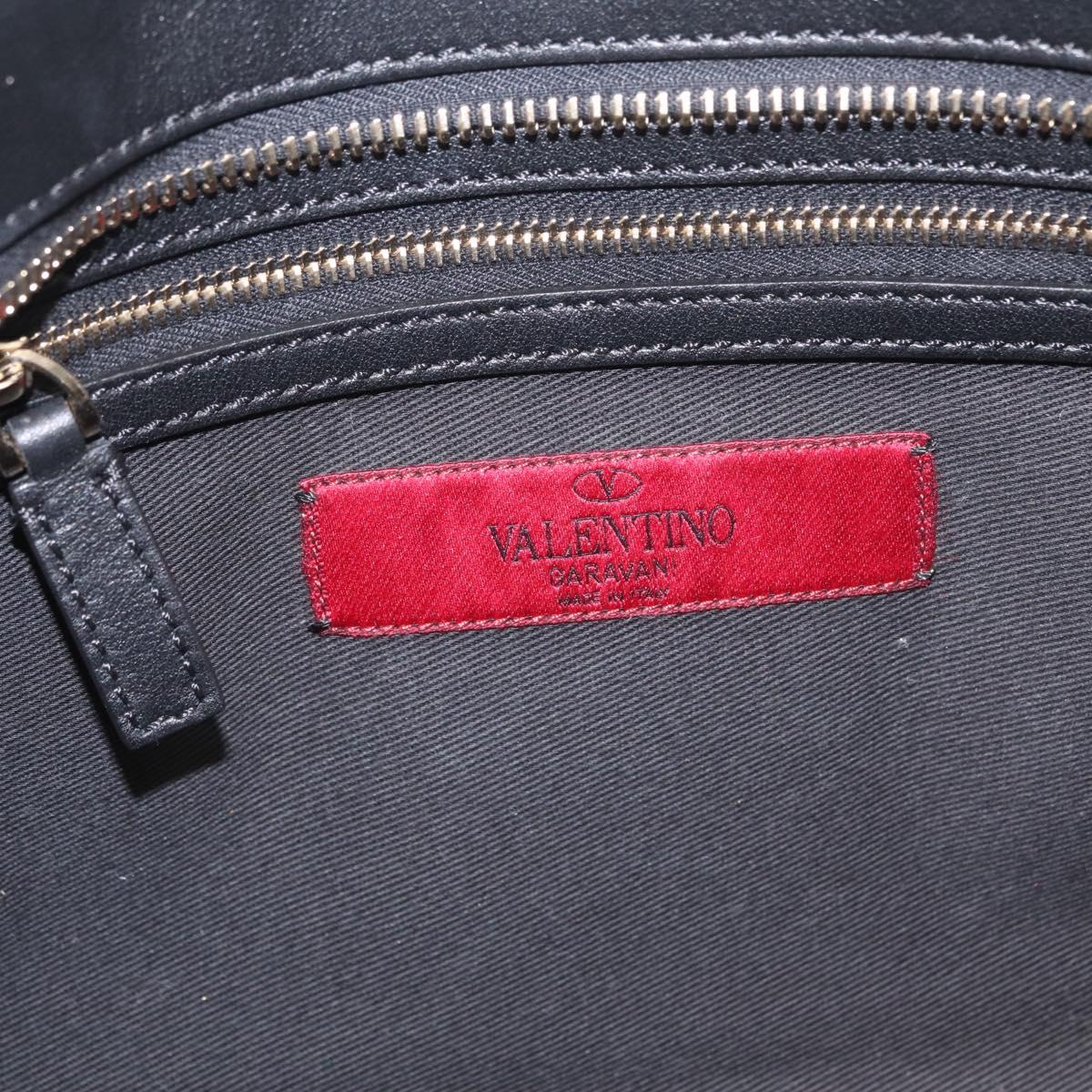 Valentino Rock Studs Hand Bag Leather 2way Black Gold Auth BA17055V