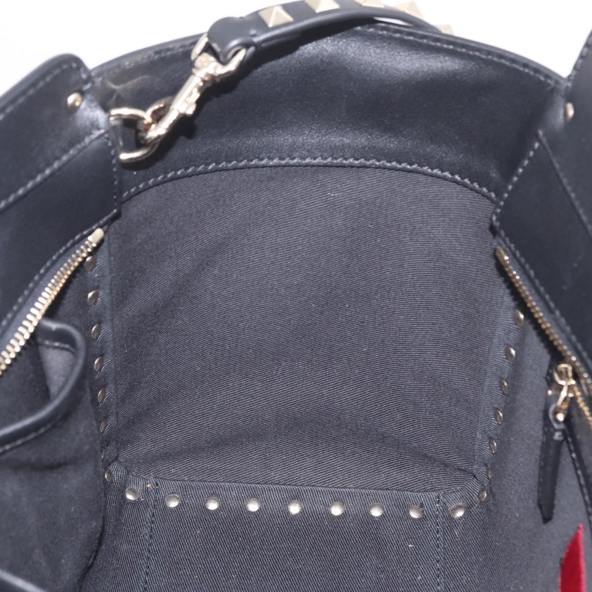 Valentino Rock Studs Hand Bag Leather 2way Black Gold Auth BA17055V