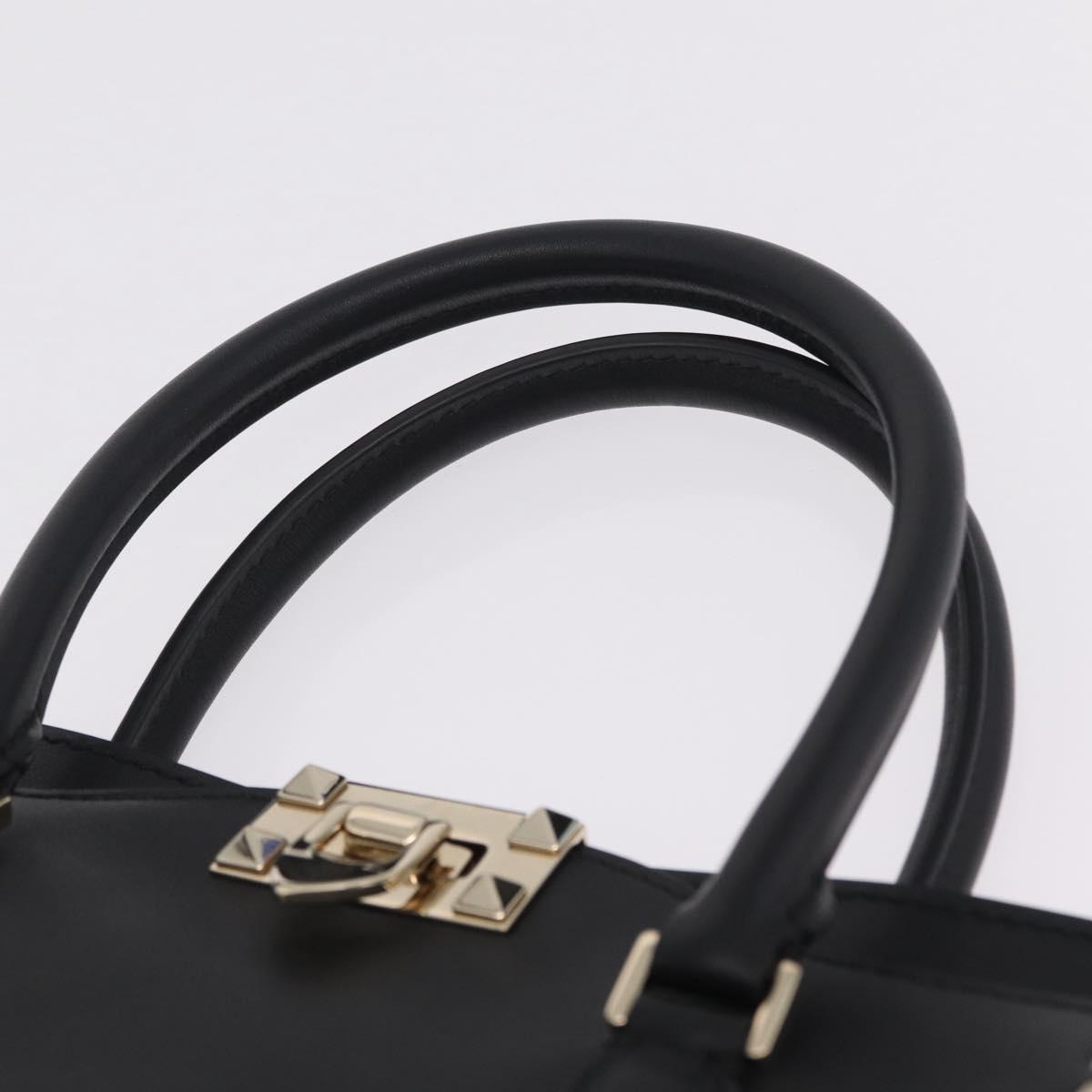 Valentino Rock Studs Hand Bag Leather 2way Black Gold Auth BA17055V