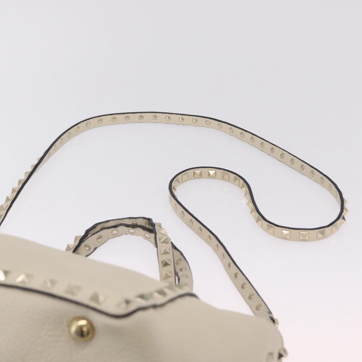 Valentino Rock Studs Hand Bag Leather 2way Ivory Gold Auth BA17056