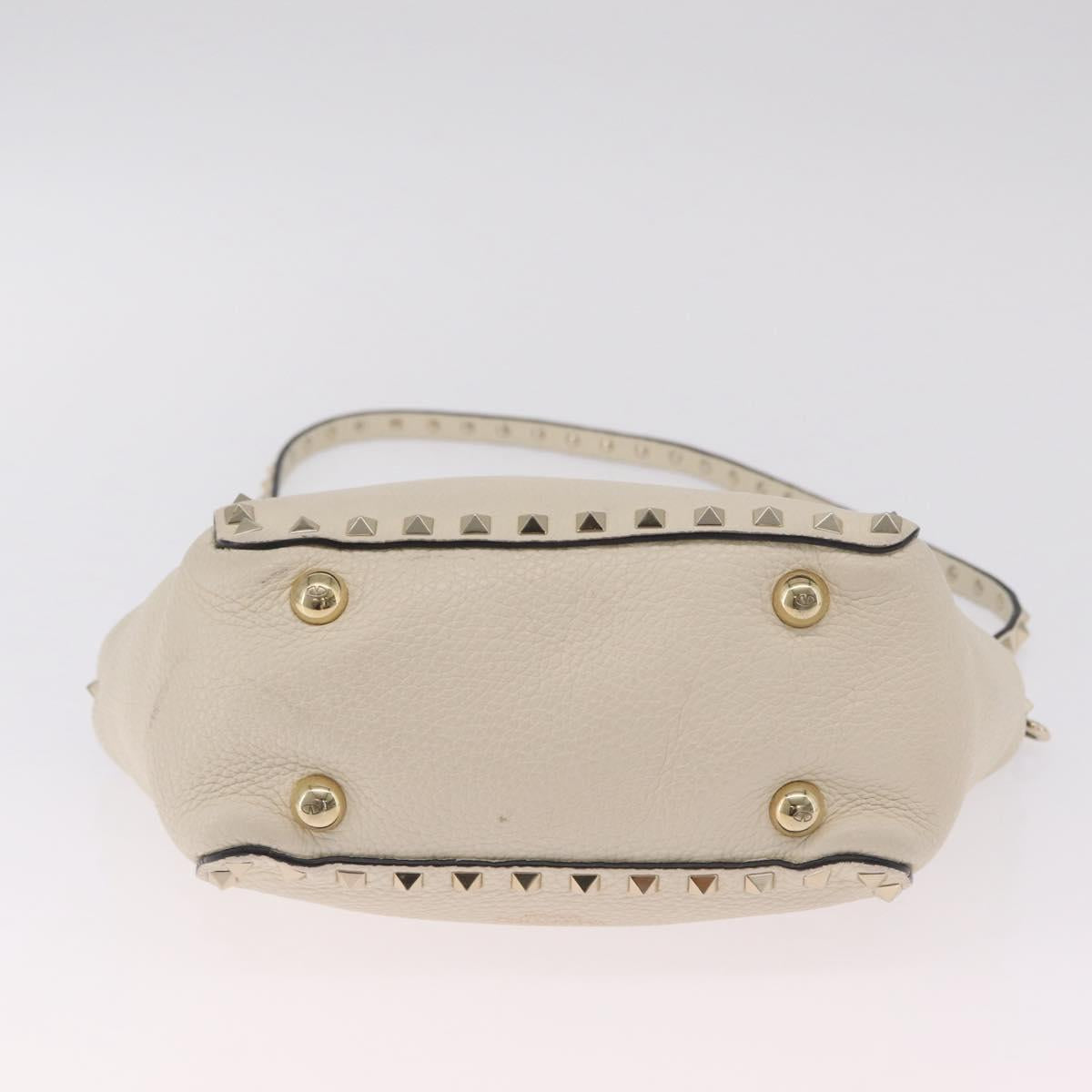 Valentino Rock Studs Hand Bag Leather 2way Ivory Gold Auth BA17056