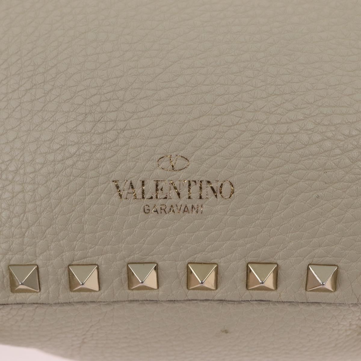 Valentino Rock Studs Hand Bag Leather 2way Ivory Gold Auth BA17056