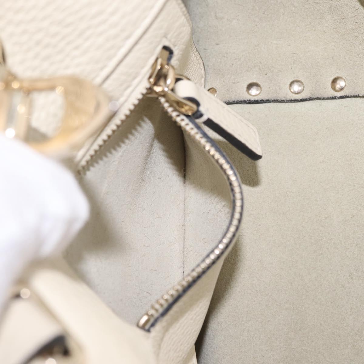 Valentino Rock Studs Hand Bag Leather 2way Ivory Gold Auth BA17056