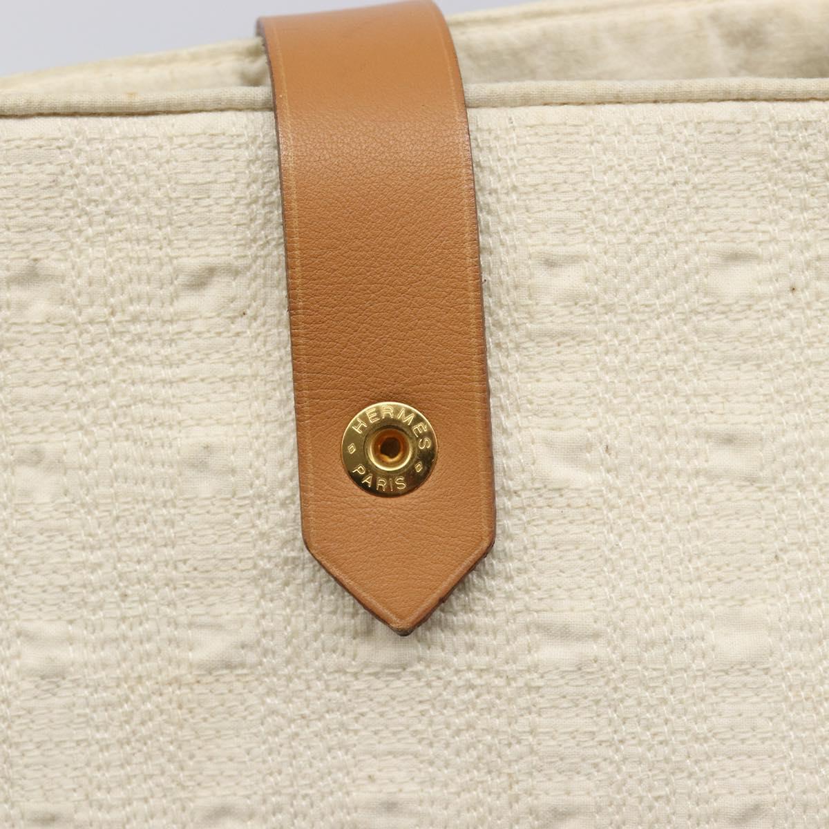 HERMES Amedaba GM Hand Bag Canvas White Brown Auth BA17059