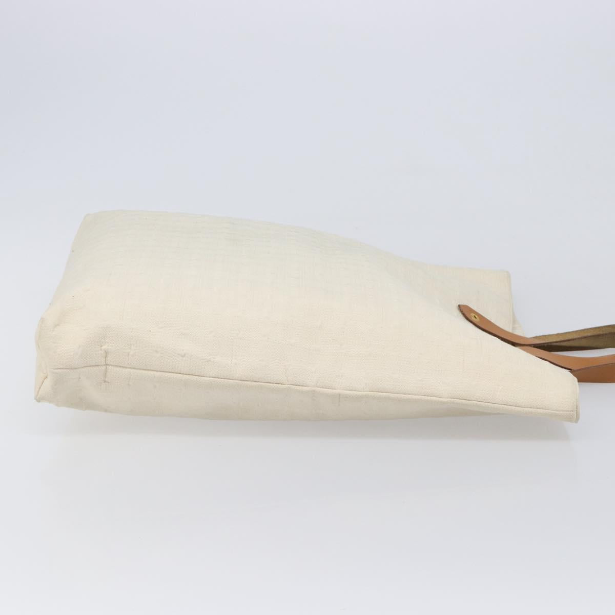HERMES Amedaba GM Hand Bag Canvas White Brown Auth BA17059