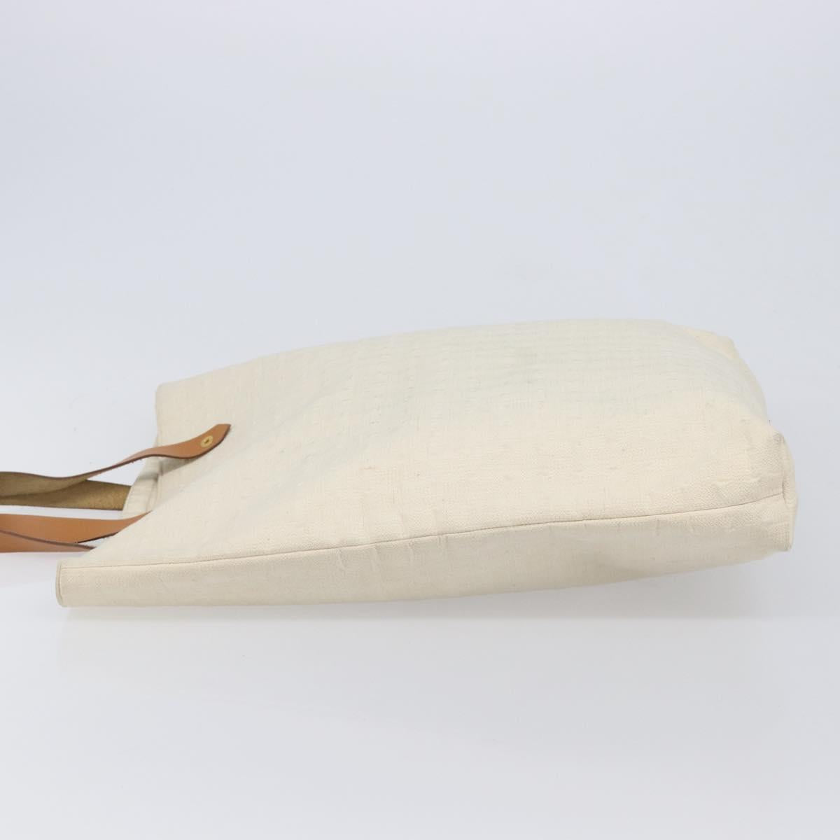 HERMES Amedaba GM Hand Bag Canvas White Brown Auth BA17059