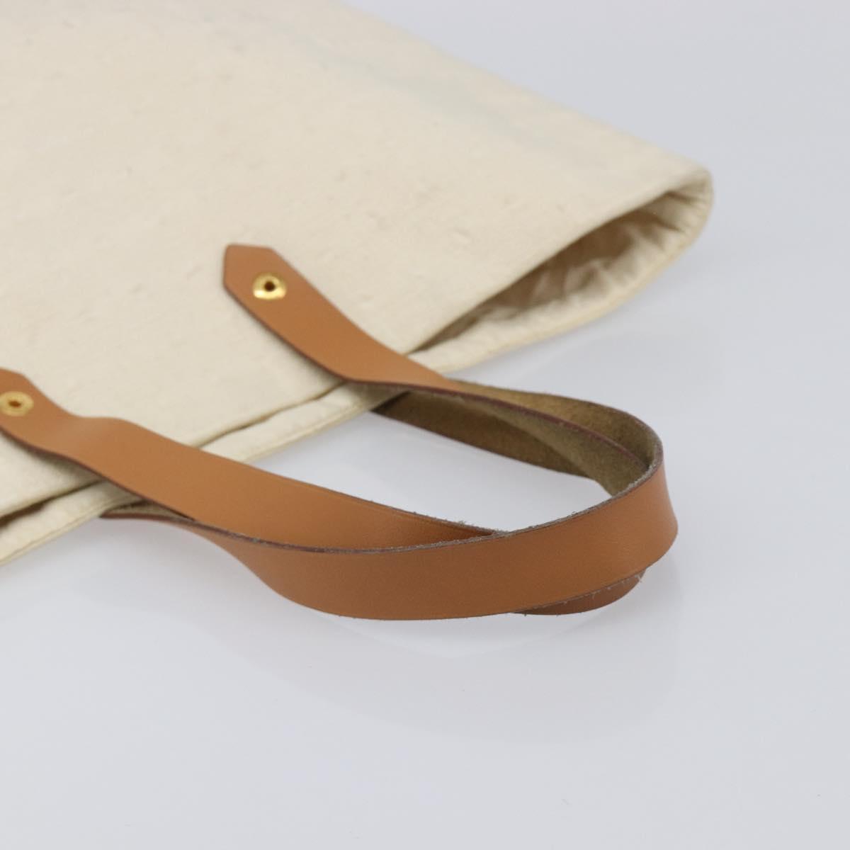 HERMES Amedaba GM Hand Bag Canvas White Brown Auth BA17059
