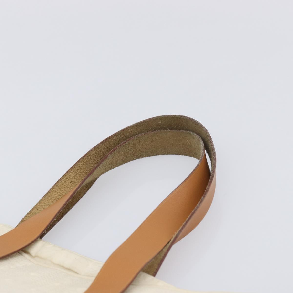 HERMES Amedaba GM Hand Bag Canvas White Brown Auth BA17059