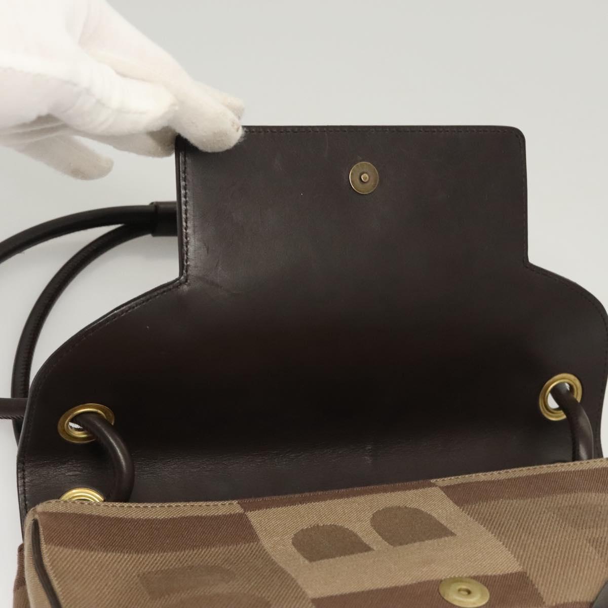BALLY Shoulder Bag Canvas Leather Brown Gold Auth BA1707