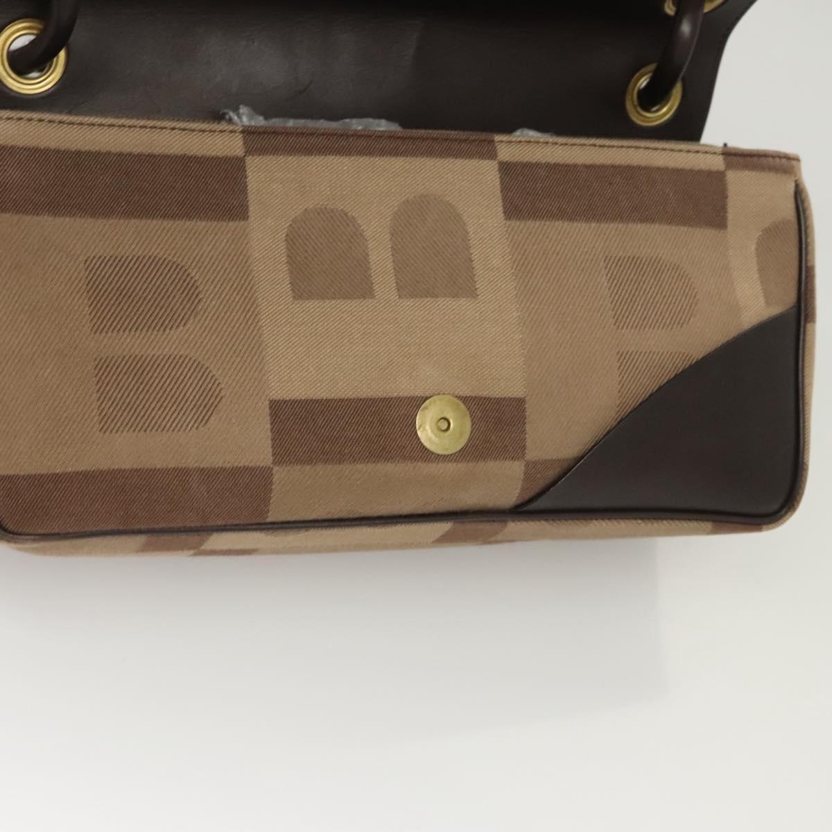 BALLY Shoulder Bag Canvas Leather Brown Gold Auth BA1707