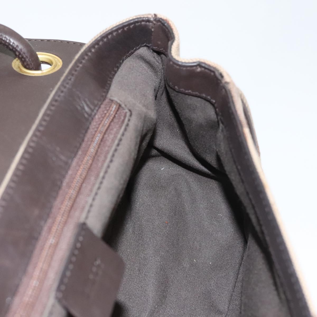 BALLY Shoulder Bag Canvas Leather Brown Gold Auth BA1707