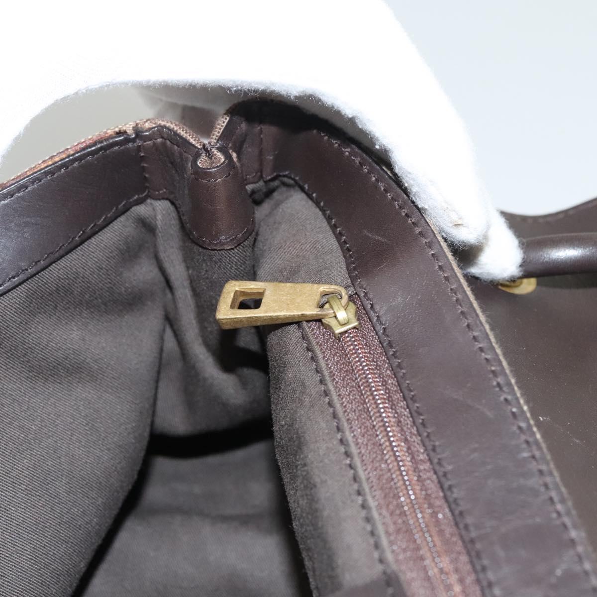 BALLY Shoulder Bag Canvas Leather Brown Gold Auth BA1707