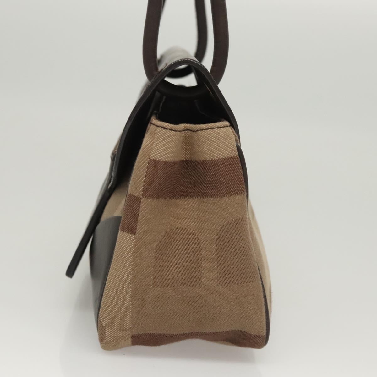 BALLY Shoulder Bag Canvas Leather Brown Gold Auth BA1707
