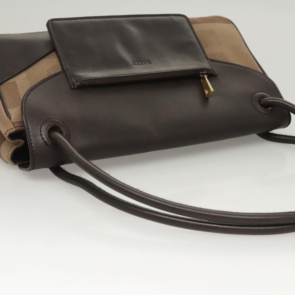 BALLY Shoulder Bag Canvas Leather Brown Gold Auth BA1707