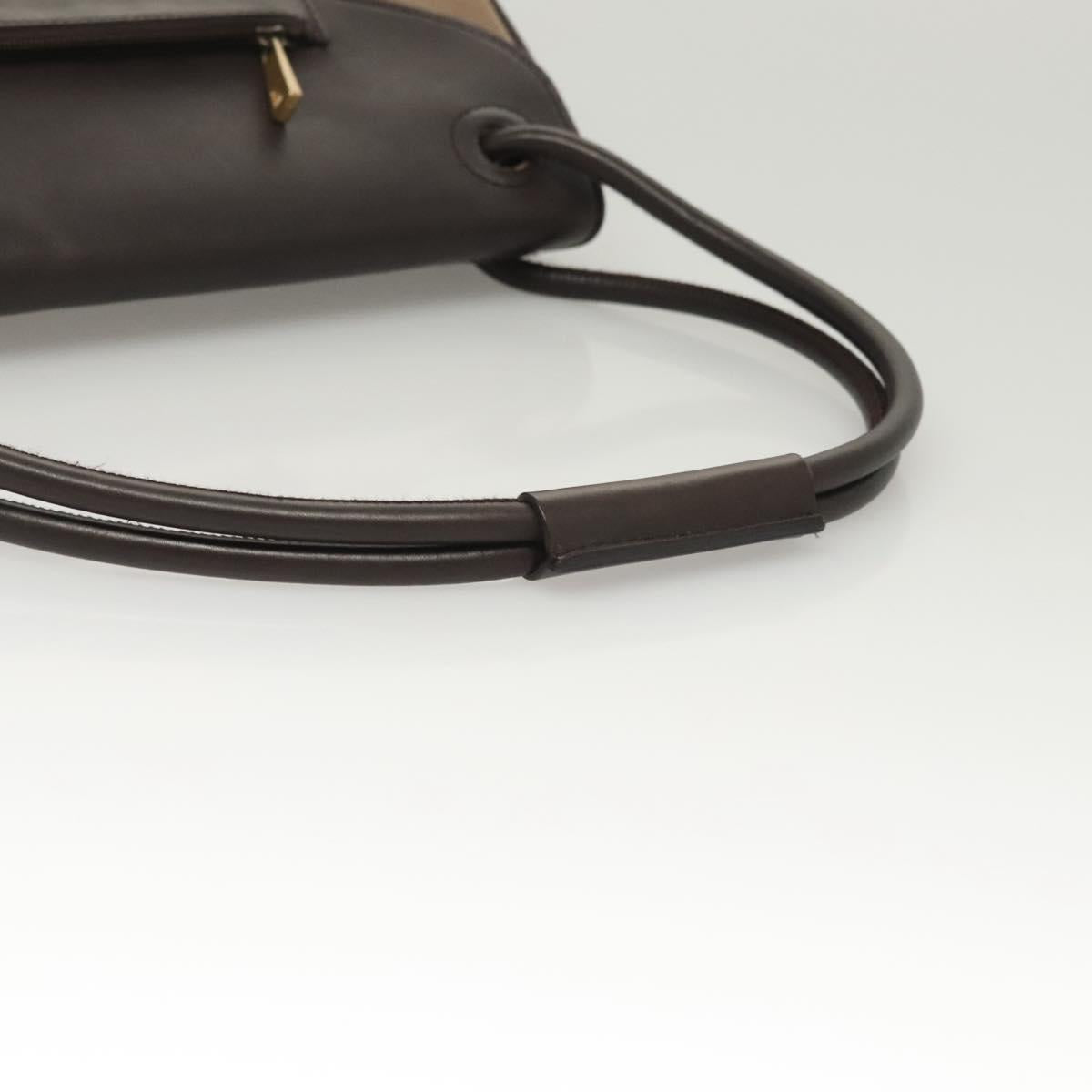 BALLY Shoulder Bag Canvas Leather Brown Gold Auth BA1707