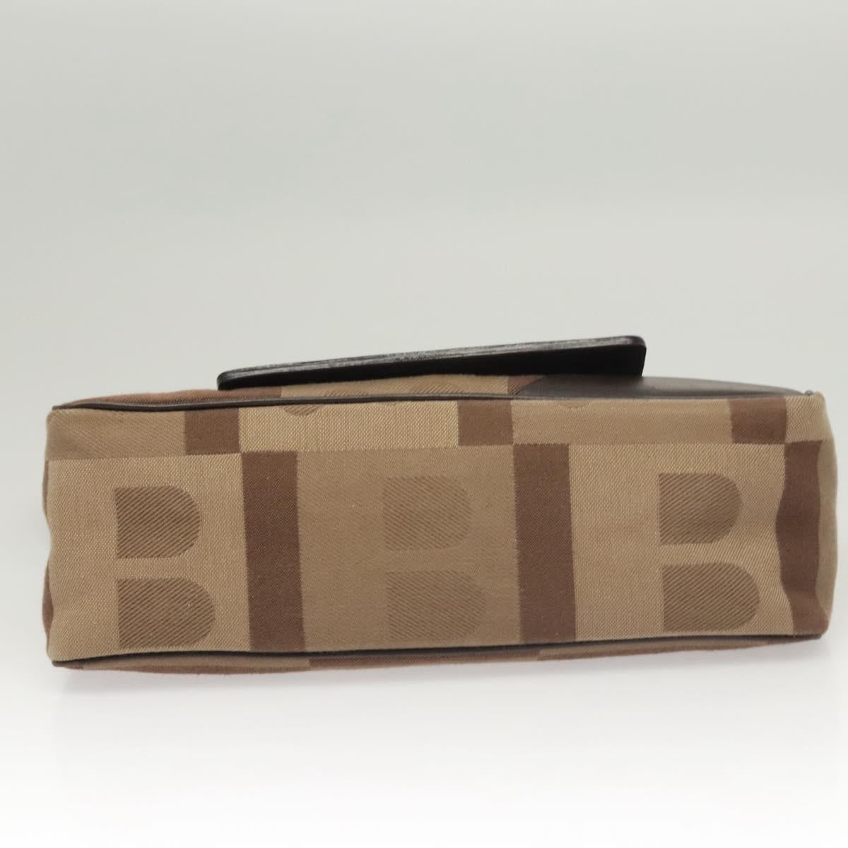BALLY Shoulder Bag Canvas Leather Brown Gold Auth BA1707