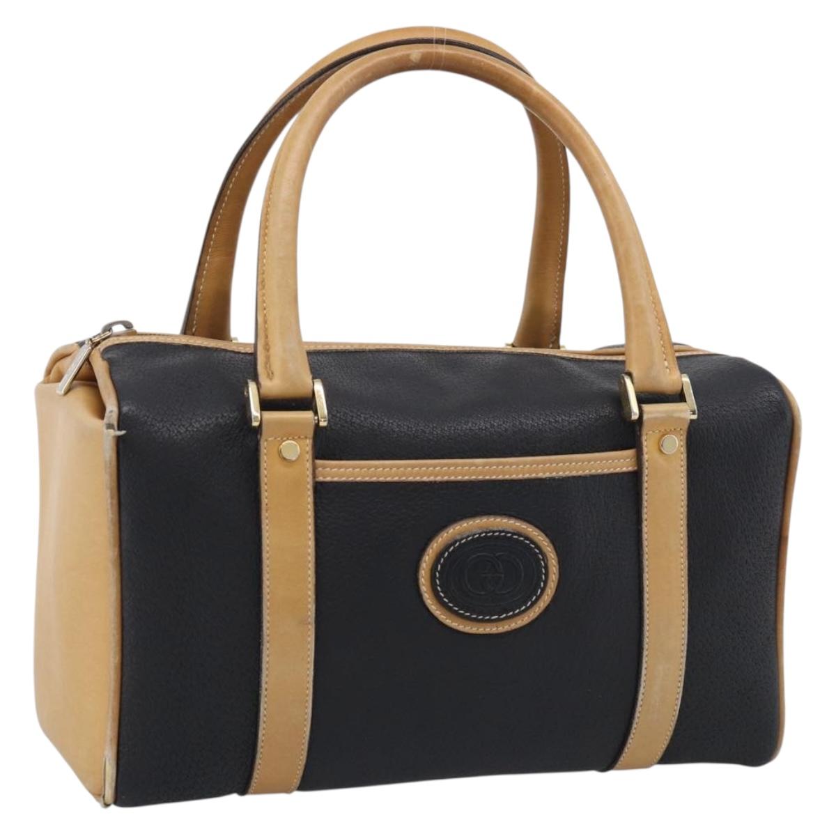 GUCCI Hand Bag Leather Black Gold 000 58 0140 Auth BA17073