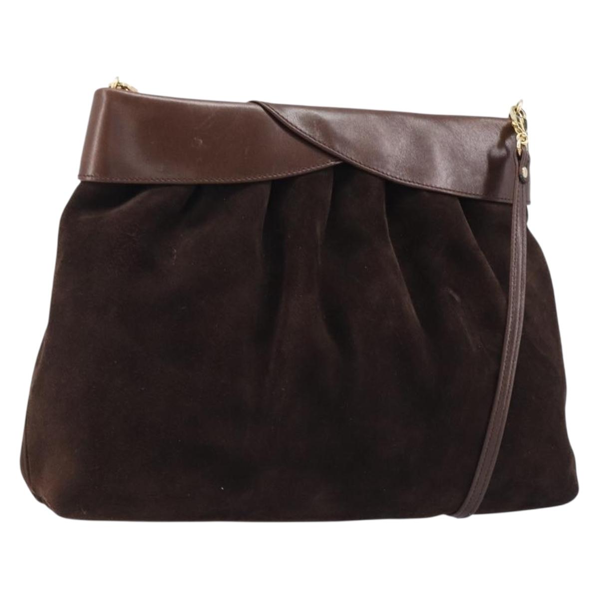 Salvatore Ferragamo Shoulder Bag Suede Brown Gold Auth BA17084