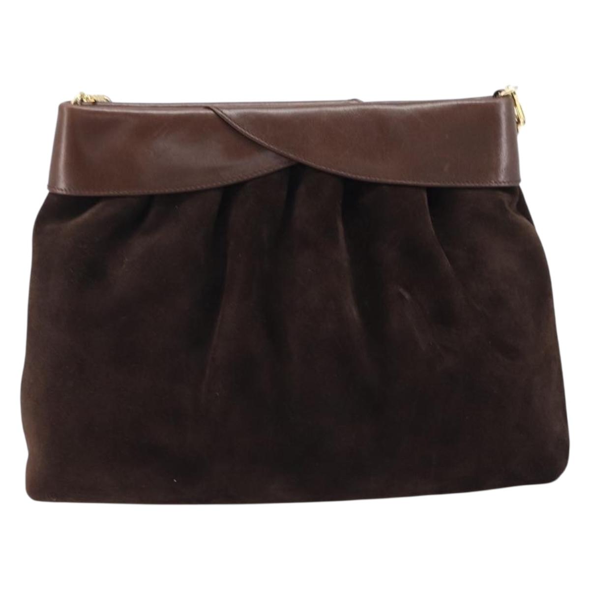 Salvatore Ferragamo Shoulder Bag Suede Brown Gold Auth BA17084