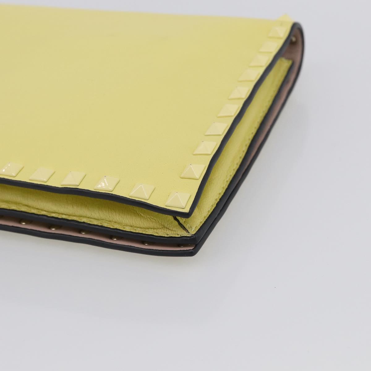 Valentino Clutch Bag Leather Yellow Gold Auth BA17087A