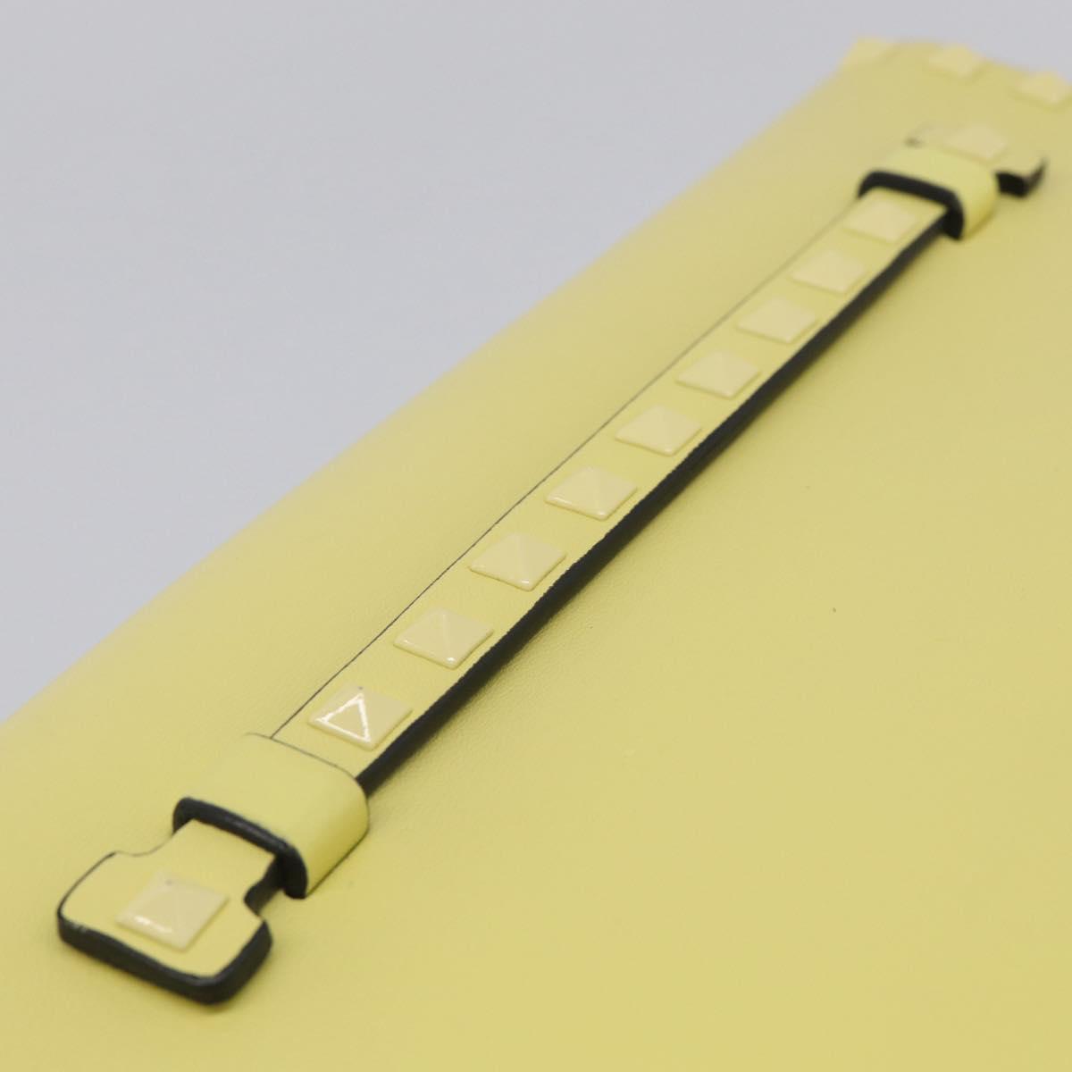Valentino Clutch Bag Leather Yellow Gold Auth BA17087A