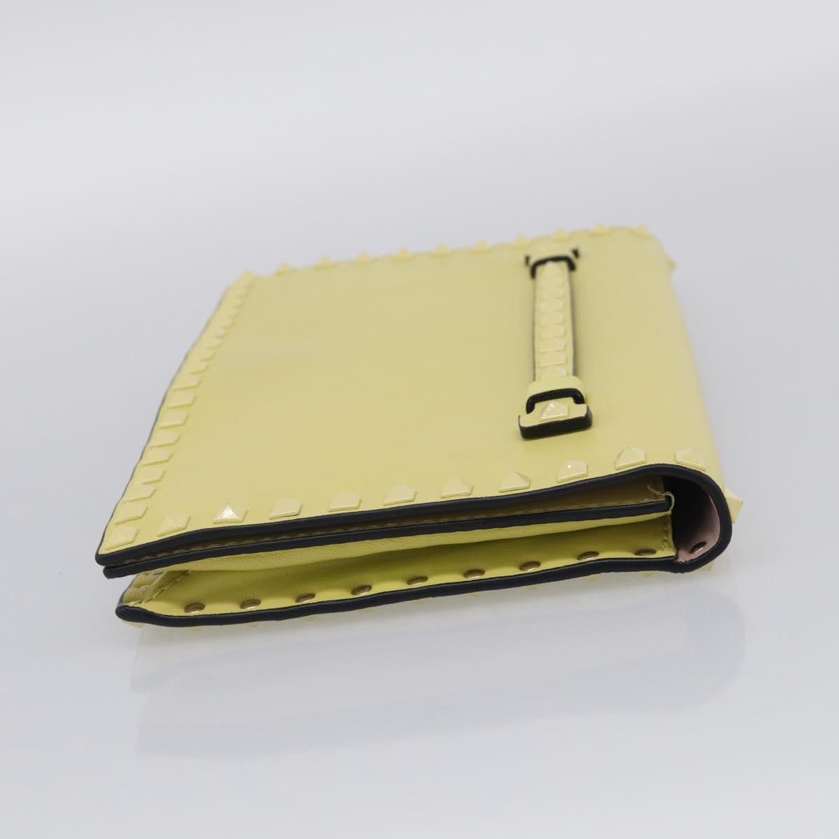 Valentino Clutch Bag Leather Yellow Gold Auth BA17087A