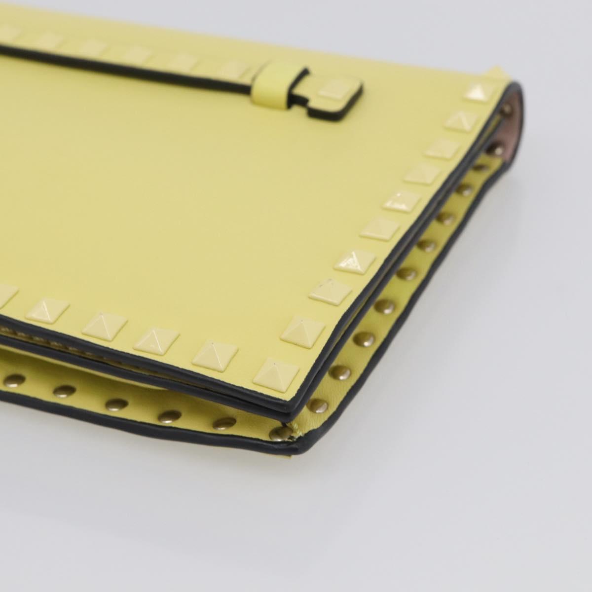 Valentino Clutch Bag Leather Yellow Gold Auth BA17087A