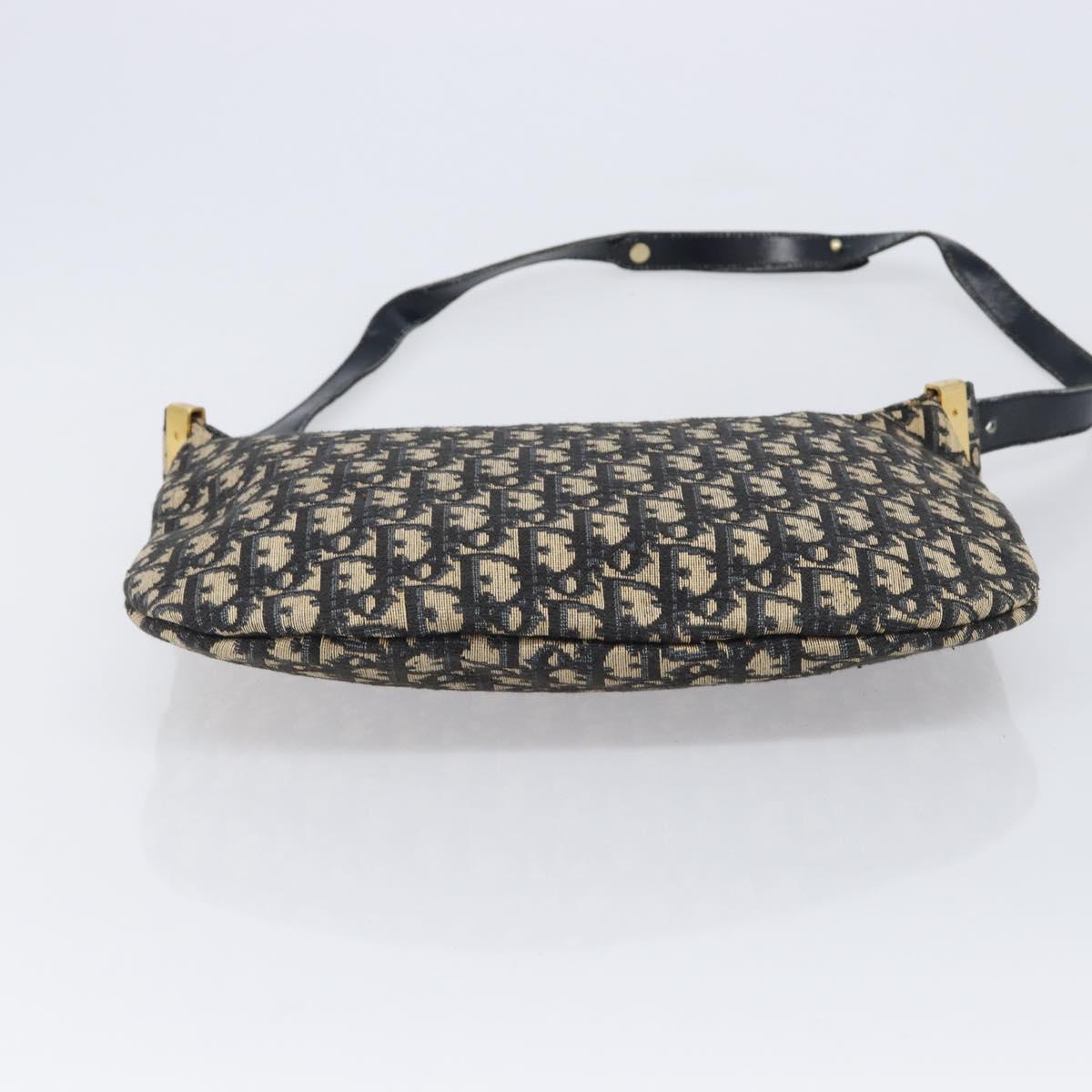Christian Dior Trotter Canvas Shoulder Bag Navy Gold Auth BA17088