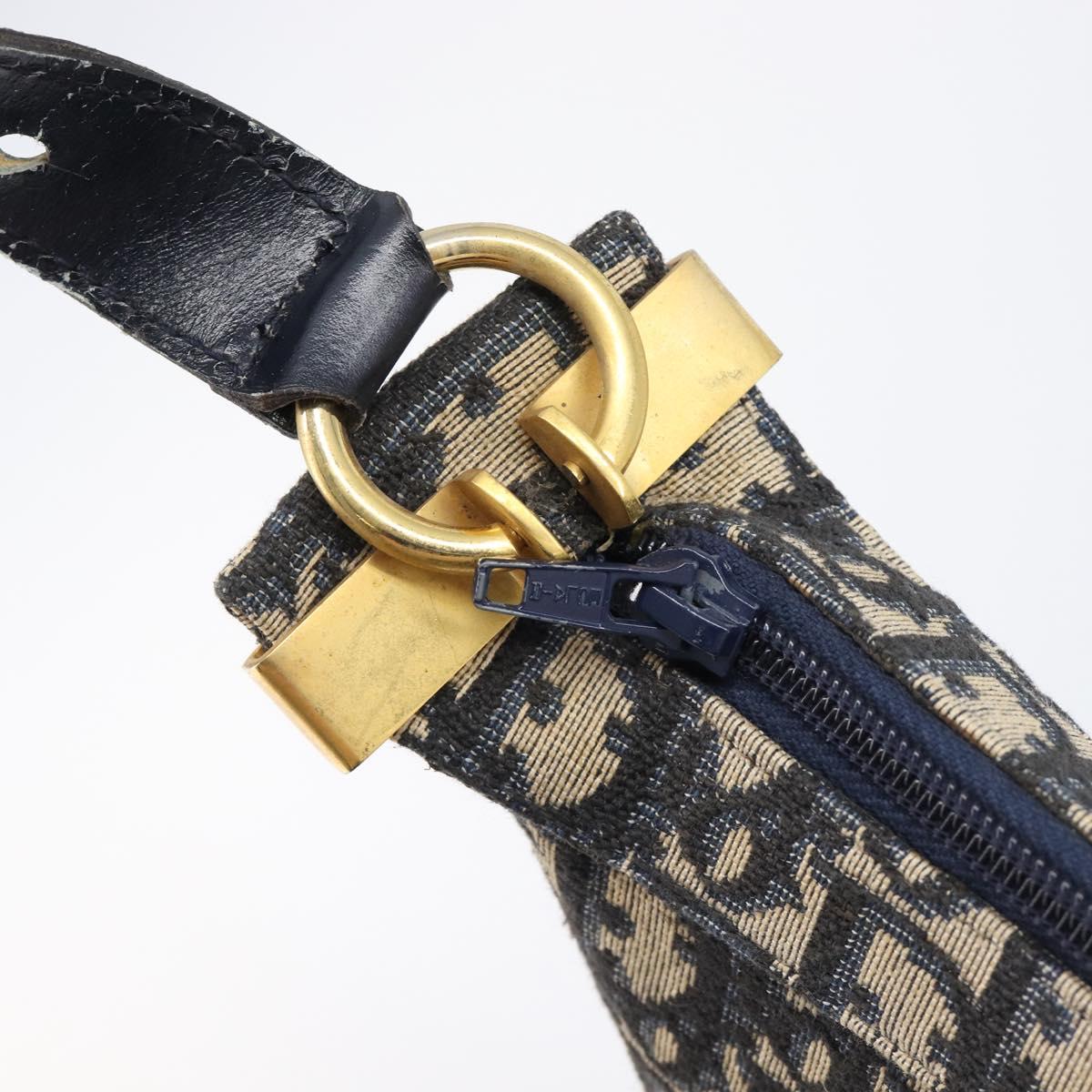 Christian Dior Trotter Canvas Shoulder Bag Navy Gold Auth BA17088