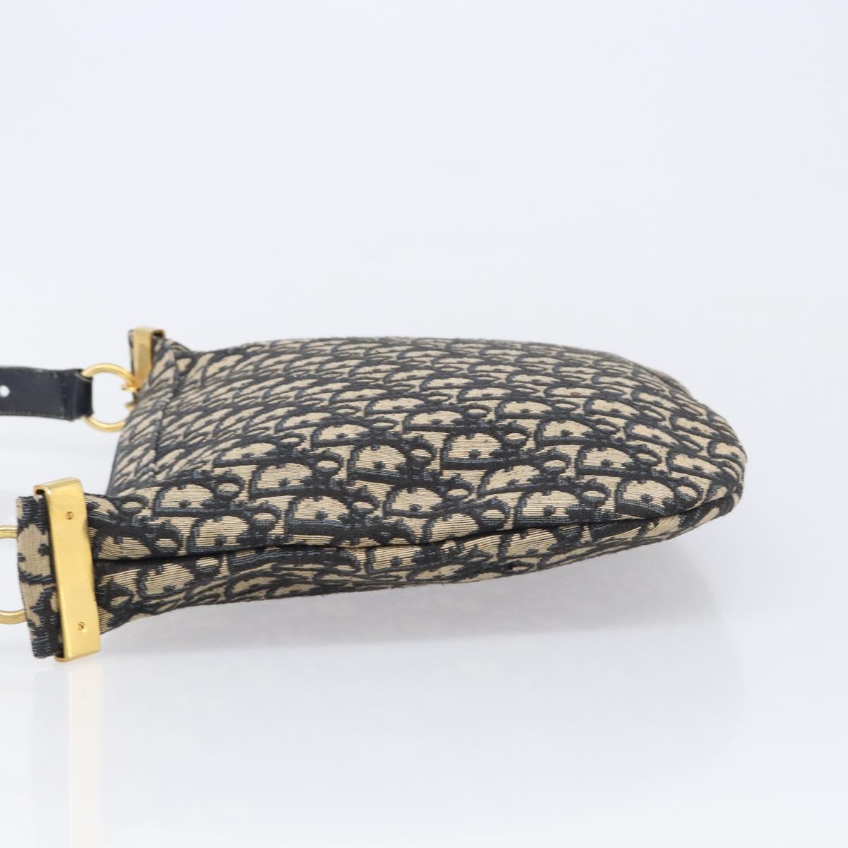 Christian Dior Trotter Canvas Shoulder Bag Navy Gold Auth BA17088