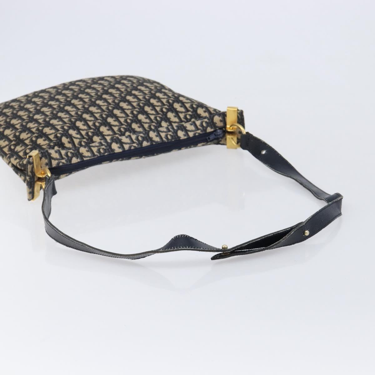Christian Dior Trotter Canvas Shoulder Bag Navy Gold Auth BA17088