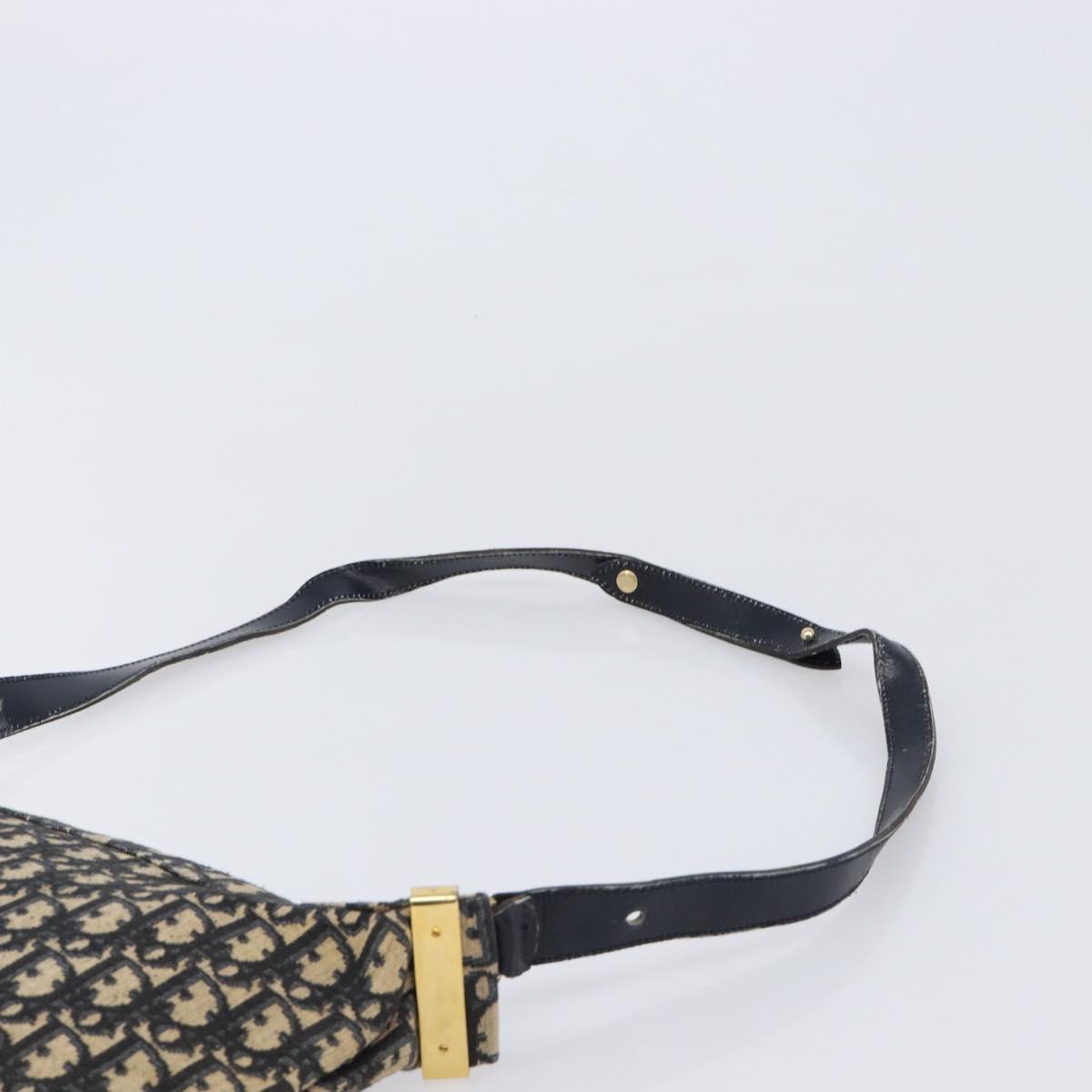 Christian Dior Trotter Canvas Shoulder Bag Navy Gold Auth BA17088