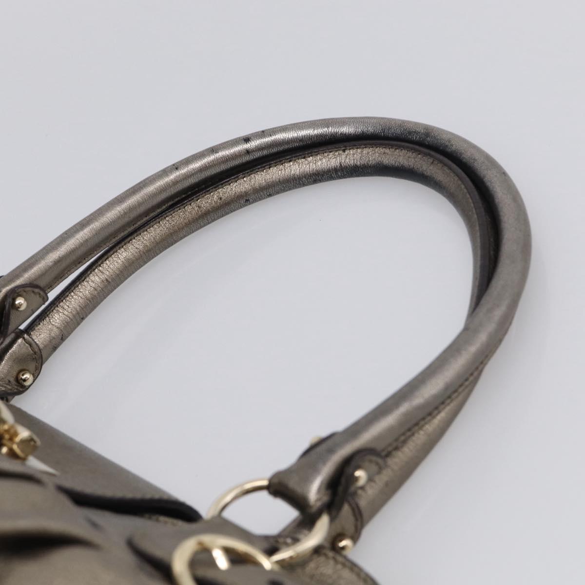 Salvatore Ferragamo Gancini Hand Bag Leather Silver Gold Auth BA17089