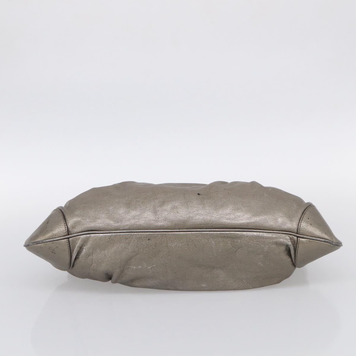 Salvatore Ferragamo Gancini Hand Bag Leather Silver Gold Auth BA17089