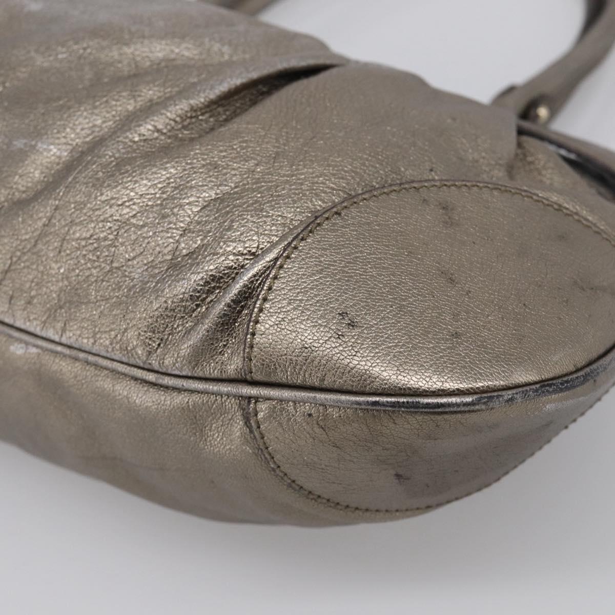 Salvatore Ferragamo Gancini Hand Bag Leather Silver Gold Auth BA17089