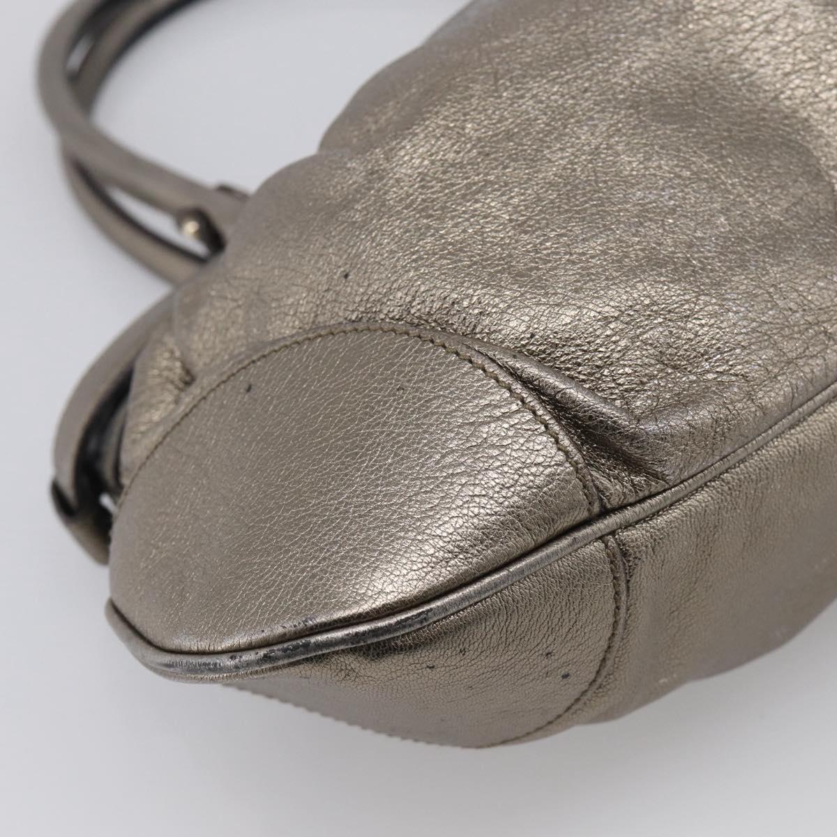 Salvatore Ferragamo Gancini Hand Bag Leather Silver Gold Auth BA17089