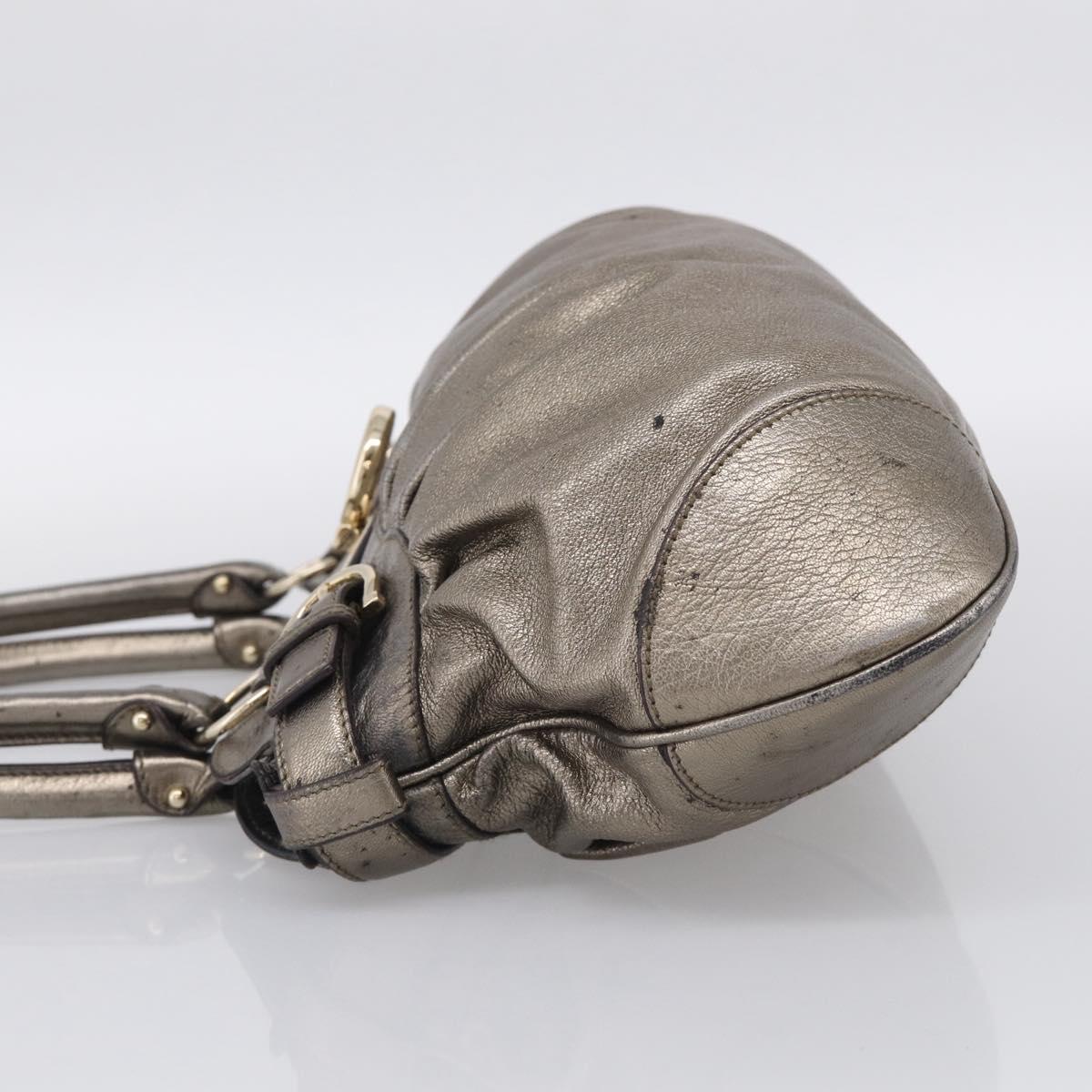 Salvatore Ferragamo Gancini Hand Bag Leather Silver Gold Auth BA17089