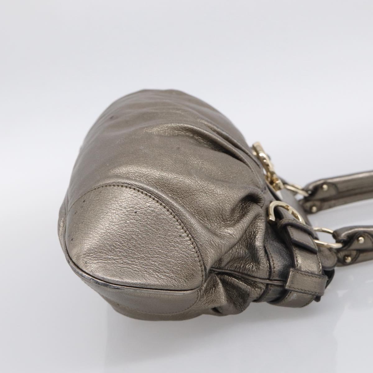 Salvatore Ferragamo Gancini Hand Bag Leather Silver Gold Auth BA17089