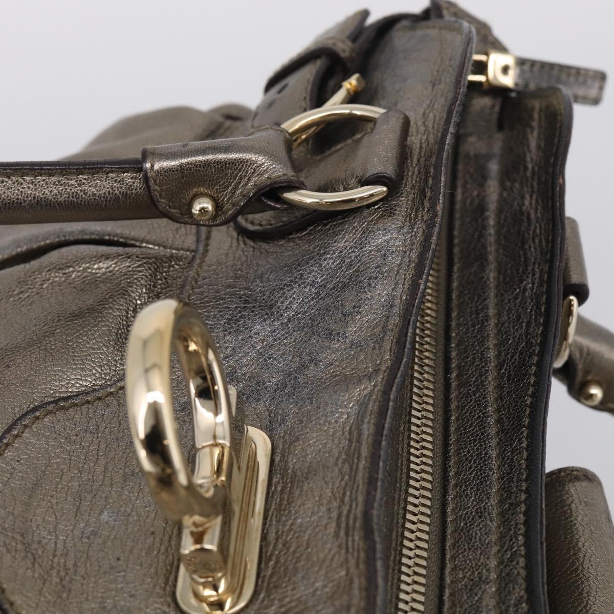 Salvatore Ferragamo Gancini Hand Bag Leather Silver Gold Auth BA17089