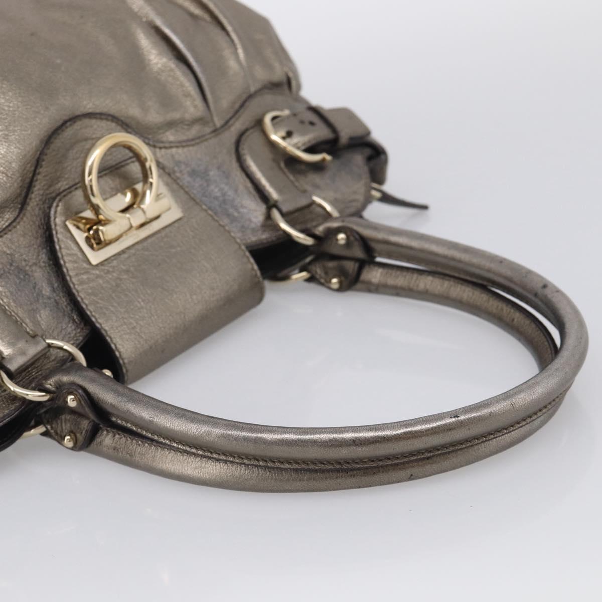 Salvatore Ferragamo Gancini Hand Bag Leather Silver Gold Auth BA17089