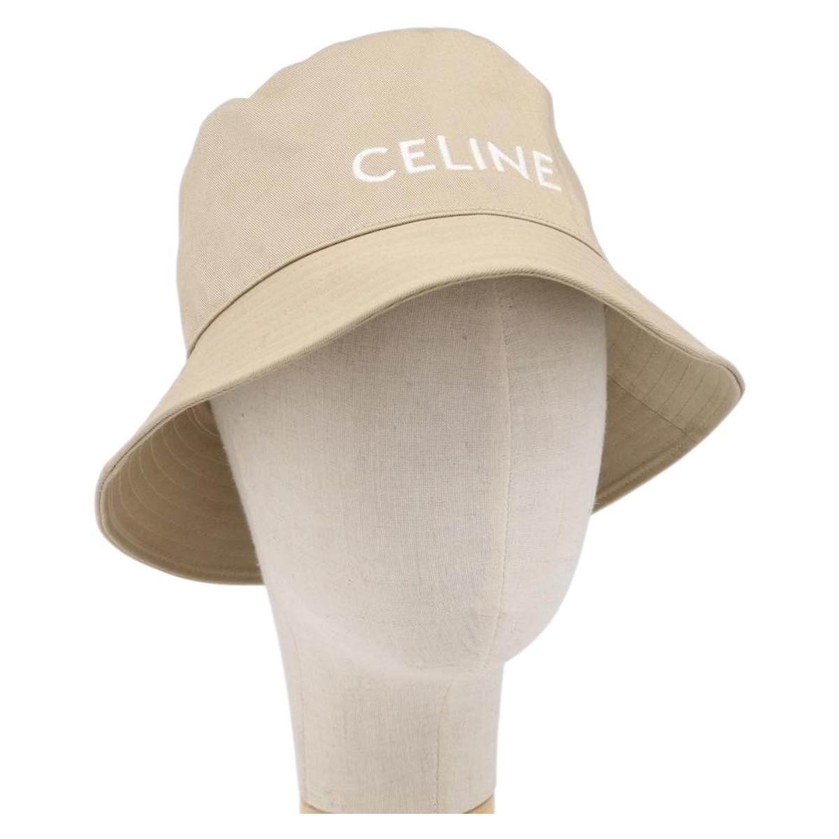 CELINE Bucket Hat Cotton Beige White Auth BA17093M
