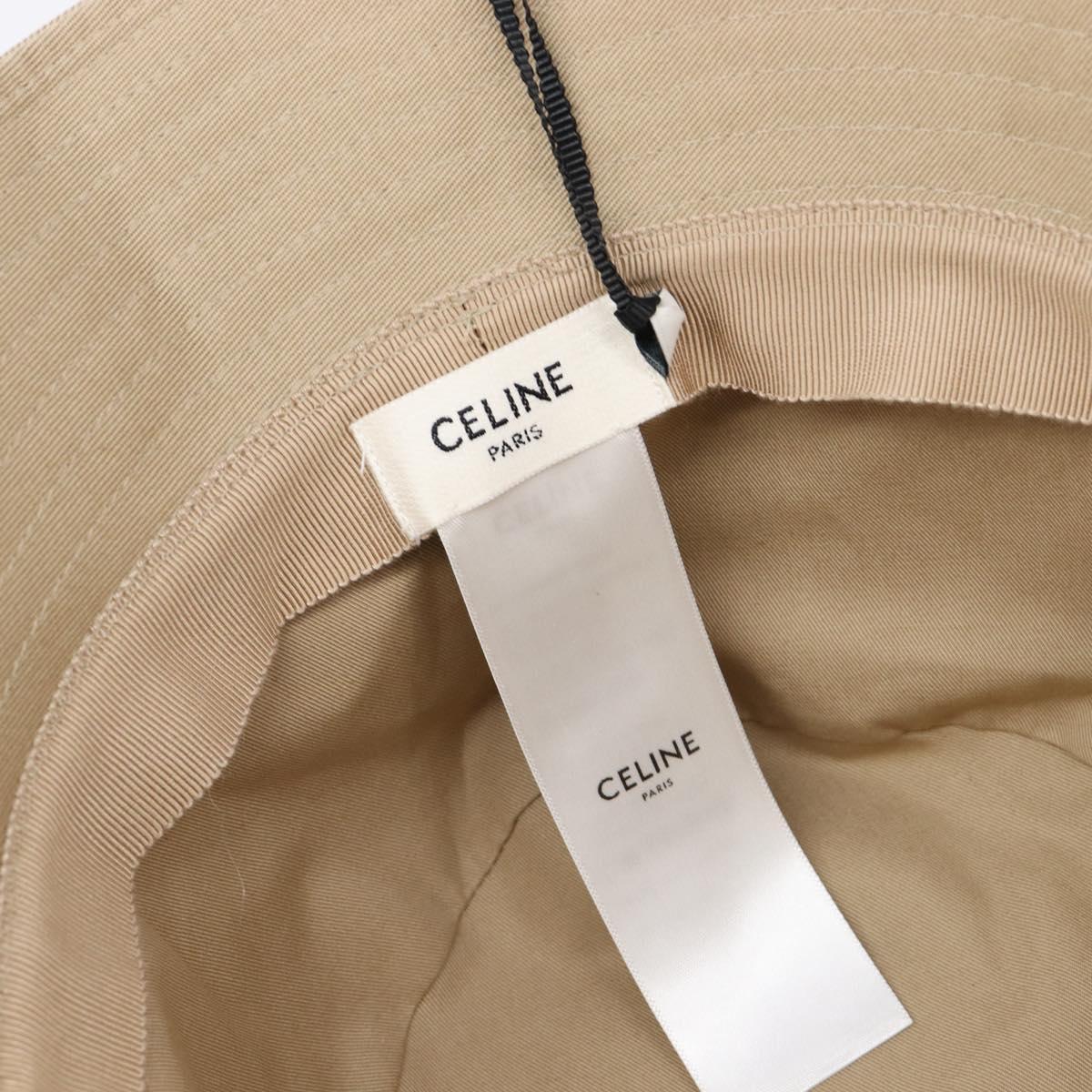 CELINE Bucket Hat Cotton Beige White Auth BA17093M