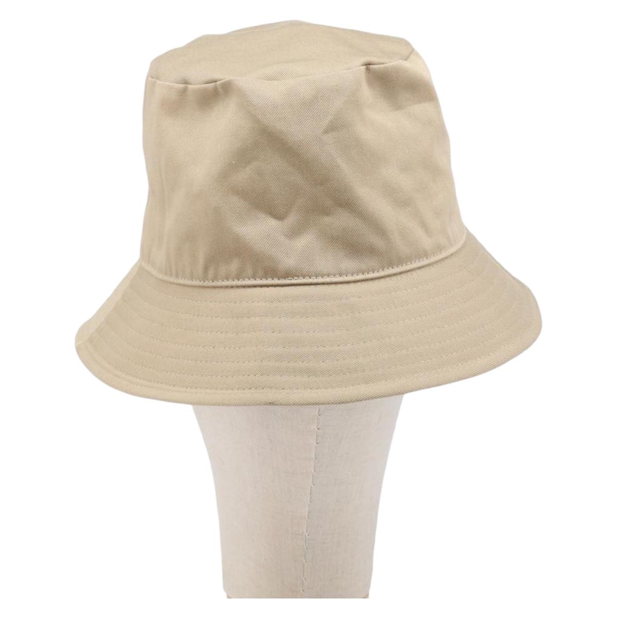 CELINE Bucket Hat Cotton Beige White Auth BA17093M