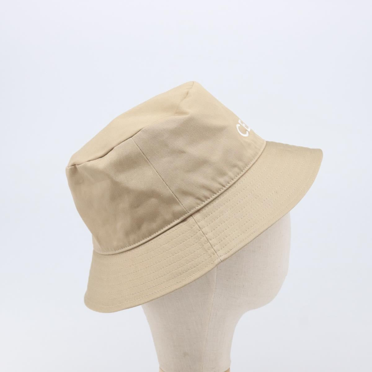 CELINE Bucket Hat Cotton Beige White Auth BA17093M
