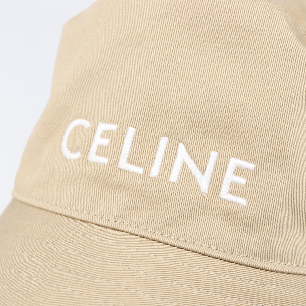 CELINE Bucket Hat Cotton Beige White Auth BA17093M