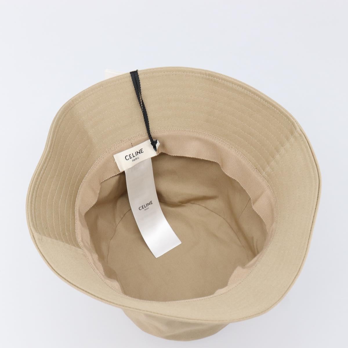 CELINE Bucket Hat Cotton Beige White Auth BA17093M