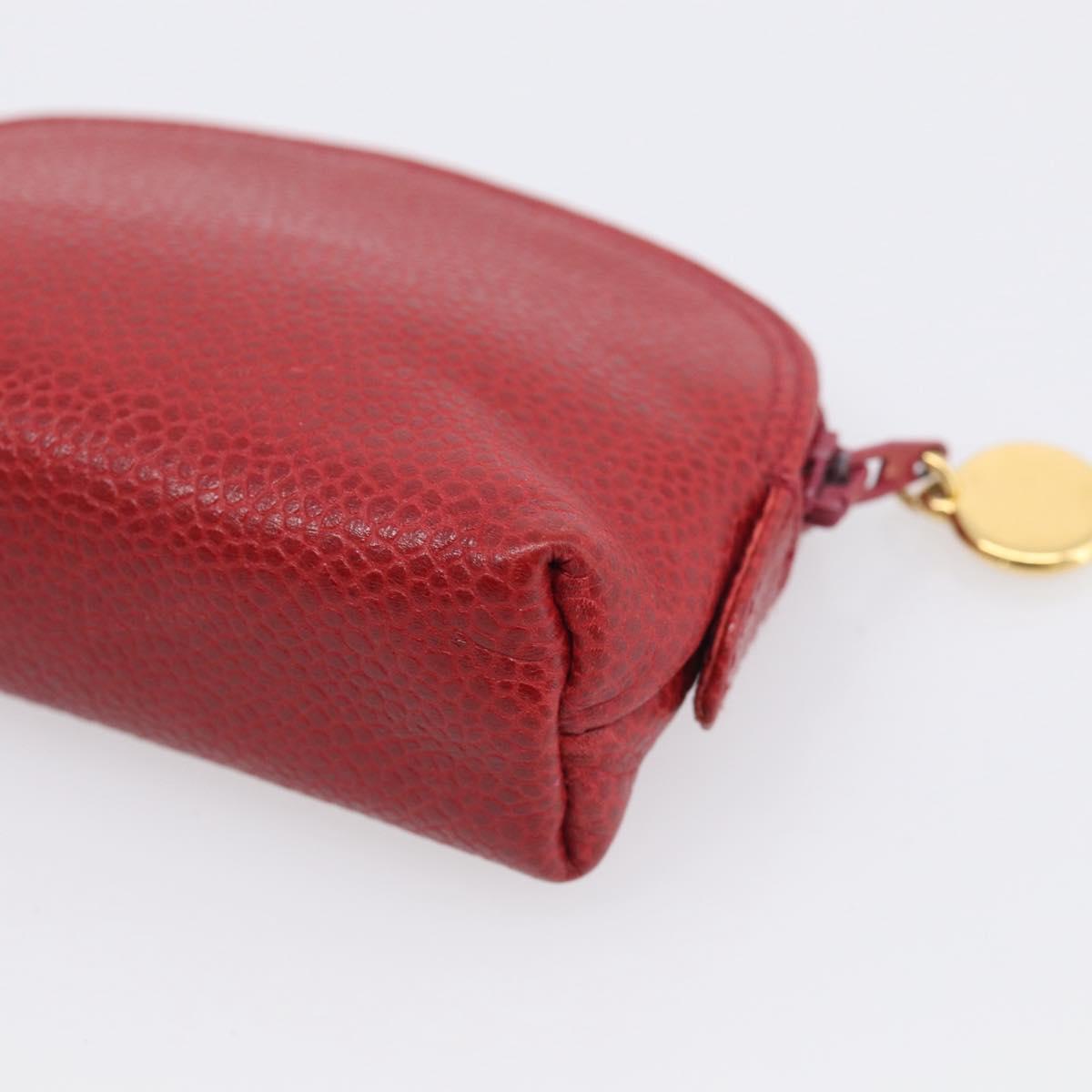 CHANEL COCO Mark Coin Purse Caviar Skin Red Gold CC Auth BA17101