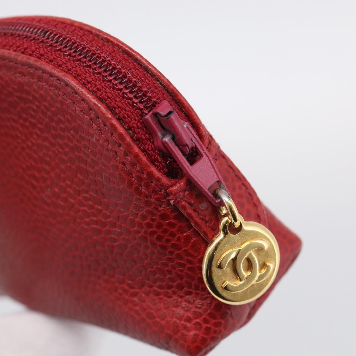 CHANEL COCO Mark Coin Purse Caviar Skin Red Gold CC Auth BA17101
